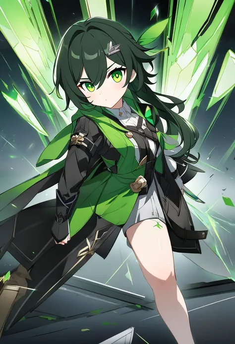 Girl, 20 years old, bright green eyes, killing intent, Honkai Star Rail, Full body view, looking at the viewer,