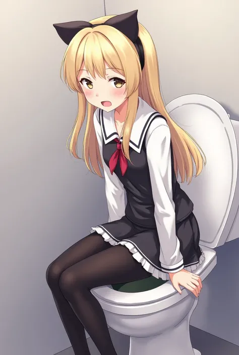 anime, alice, black leggings, sit toilet, happy,