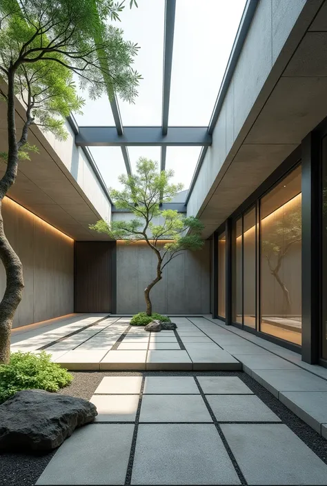 Design of a space of 100 square meters on an urban walking path and a place for  Japanese relaxation and contemplation of oneself and a quiet and soundless place made of stone slabs and a grid that are diagonally and irregularly located next to each other ...