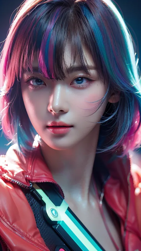 (masterpiece,  top quality,  top quality, official art,  beautifully , aesthetic:1.2), portrait, ( 1 cyberpunk babe  ),  big iri...