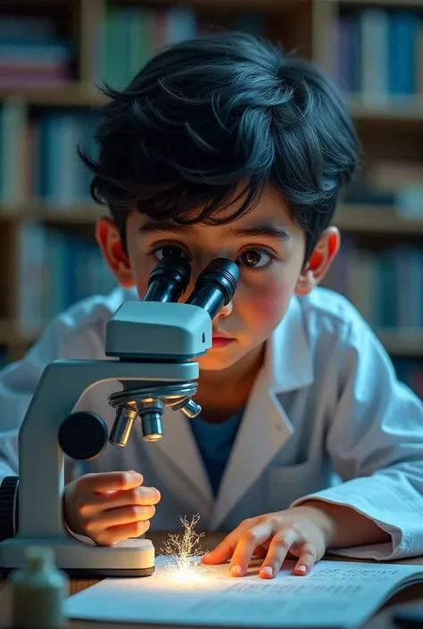 16-year-old boy looking through a microscope.