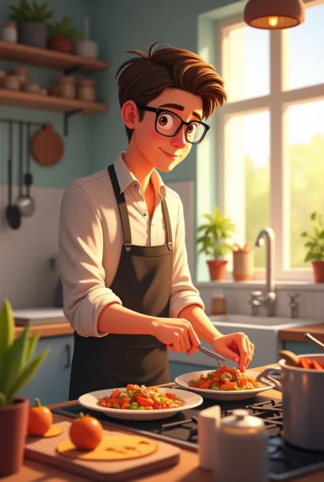 Cute guy with glasses cooking