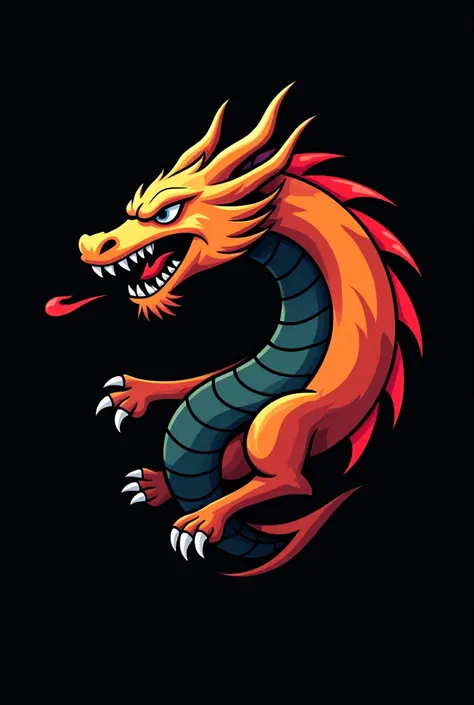 Generate a logo for a fast food business with a dragon mascot named after very creative Venezuelan delights on a black background 