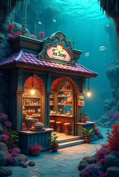 India style Tea shop  under water, name board in tea shop,sea planet, beautiful landscape 