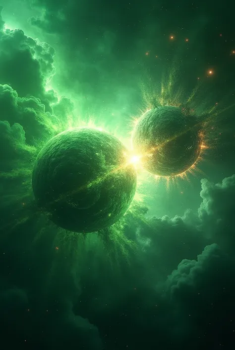 Create a cosmic collision with green colors