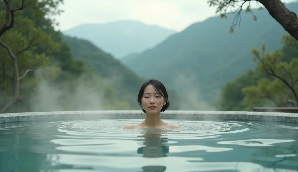 Japanese woman, Soft and beautiful skin , taking a bath in hot springs