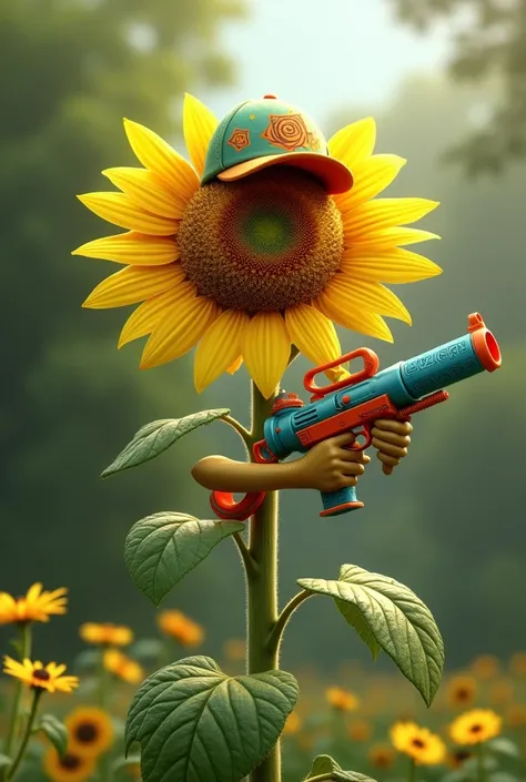 Sunflower with cap and water gun 