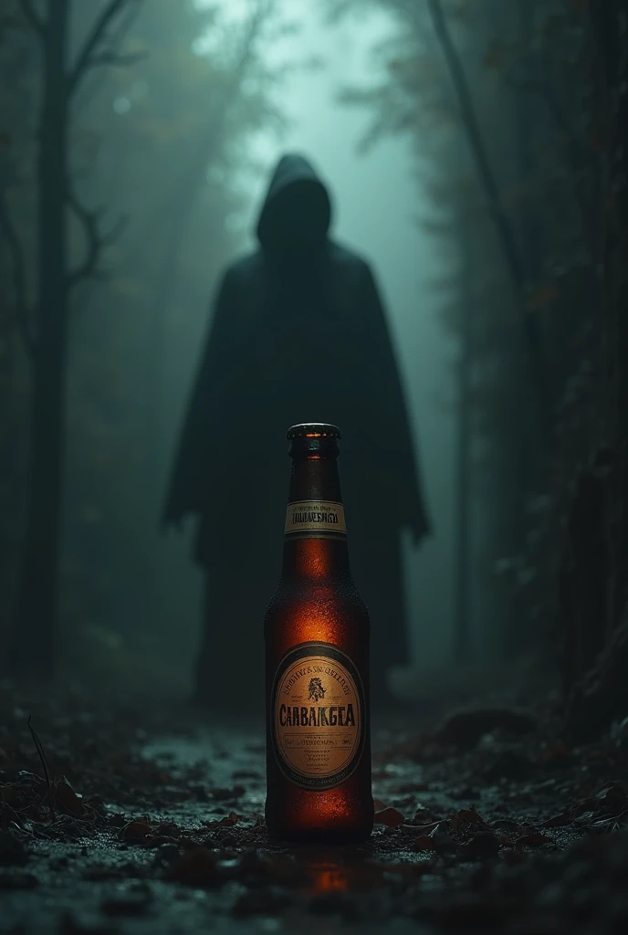 Make me an image for an advertisement for a beer that has to do with fear and that you can see the packaging