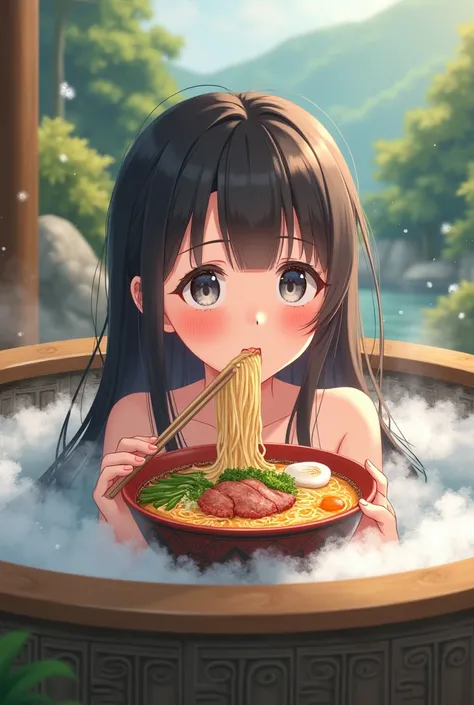 动漫女孩在热水浴缸里 eats noodles 和肉, Animation drawn by Yuumei , pixiv, Arts and Crafts, eating  ramen , Anime Food, amazing food illustration,  eats noodles ,  anime art wallpaper 8k , Anime style 4K,  Anime Art Wallpaper 4K,  Anime Art Wallpaper 4K, Change, Relax...