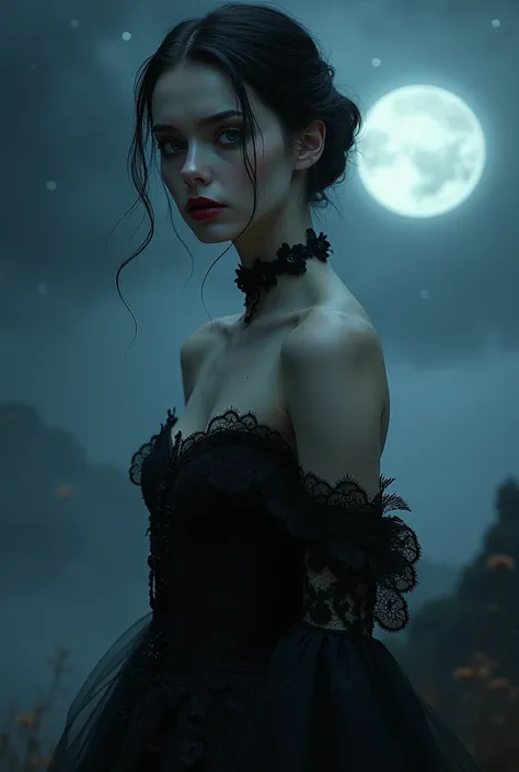 Goth and elegant girl at night