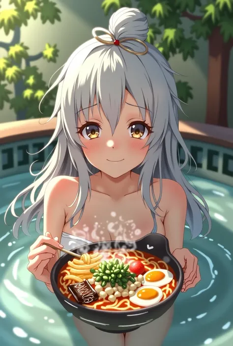 动漫女孩在热水浴缸里 eats noodles 和肉, eating  ramen , Anime Food, amazing food illustration,  eats noodles ,  anime art wallpaper 8k , pixiv, Anime style 4K,  Anime Art Wallpaper 4K,  Anime Art Wallpaper 4K, Change, Relaxation concept map ,  ramen , 4k anime wallpap...