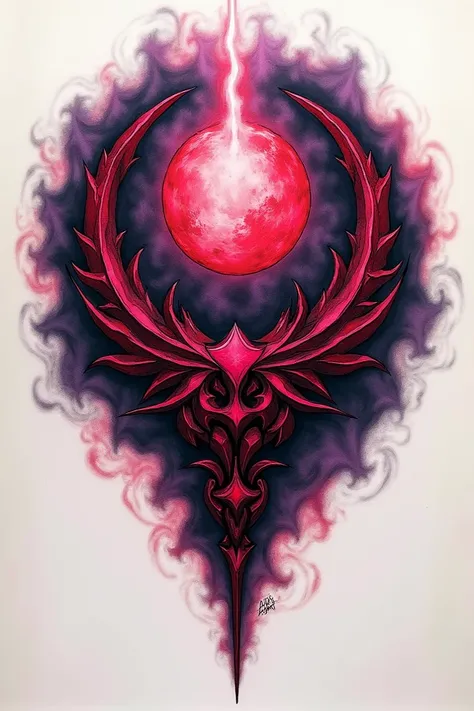 Crimson Moon Clan special ops Marking (tattoo mark drawing on paper) crimson dark purple and black marking of the crimson moon clan special ops  (on paper) (tattoo mark) (for werewolf) 