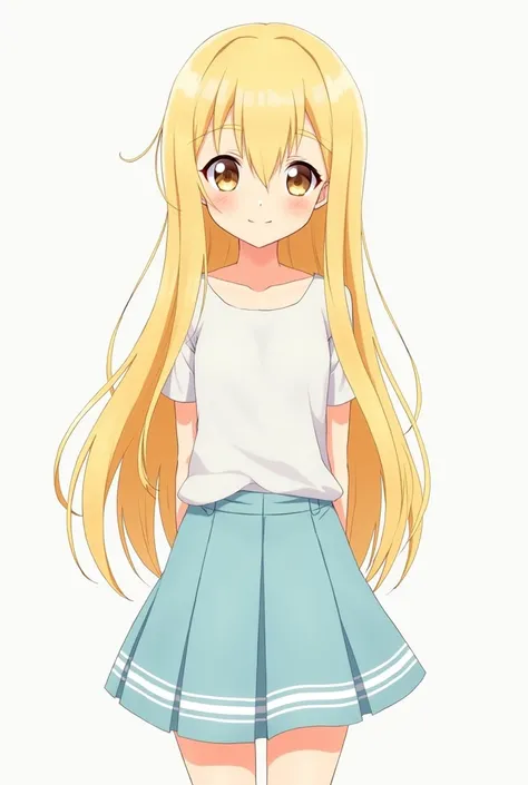 anime Fe, human-colored skin ,  long smooth yellow hair , Light blue lucky with white shirt and brown stripes for profile pictures 