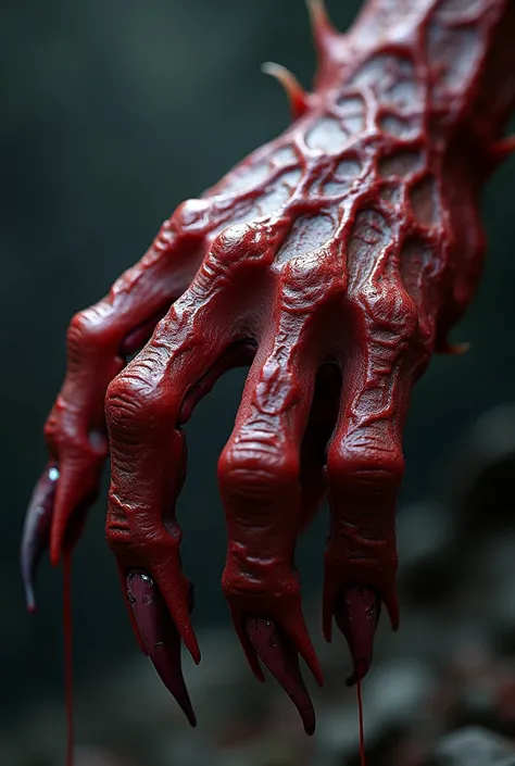 Blood on a monstrous, inhuman, fleshy claw