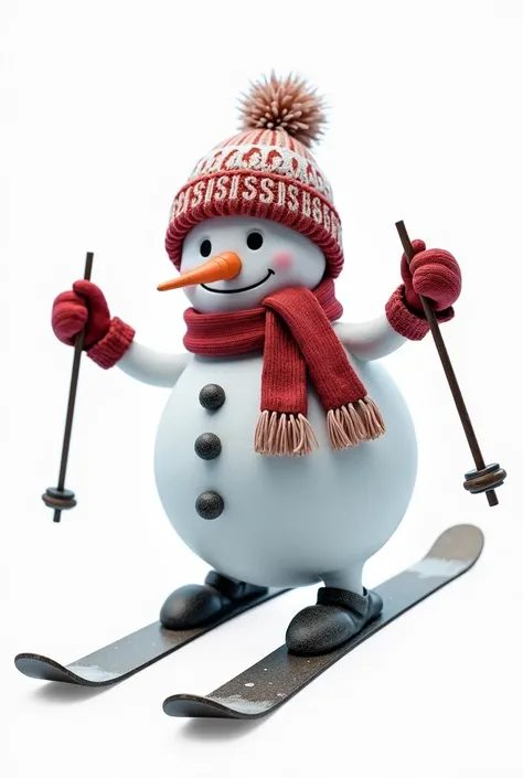  snowman , with hat and scarf for Christmas on skies, on transparent background png in high resolution