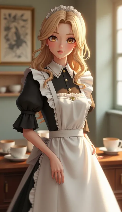 beautiful maid at service。 blonde alone