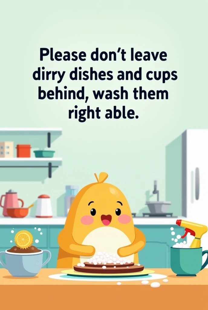 Give me a poster that say “please don’t leave dirty dishes and cups behind, wash them right away”