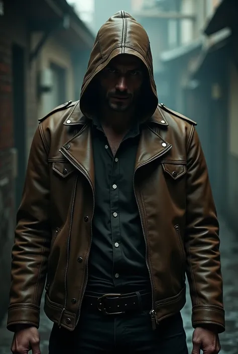 one men in leather jacket