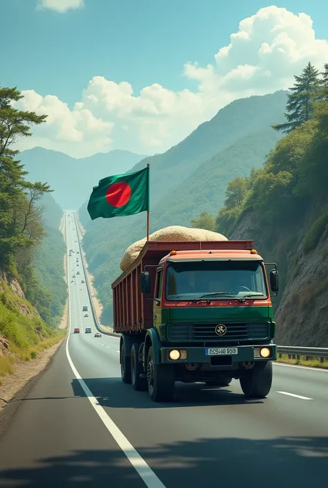 There should be a highway on it, there should be truck with a sack of on it, there should be a flag of Bangladesh on it. Best Image Gernate