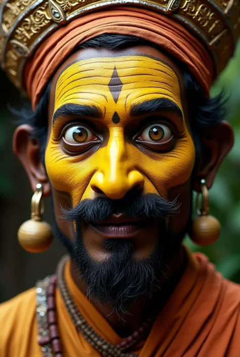 Kathakali man with wide eyes and yellow painted face 