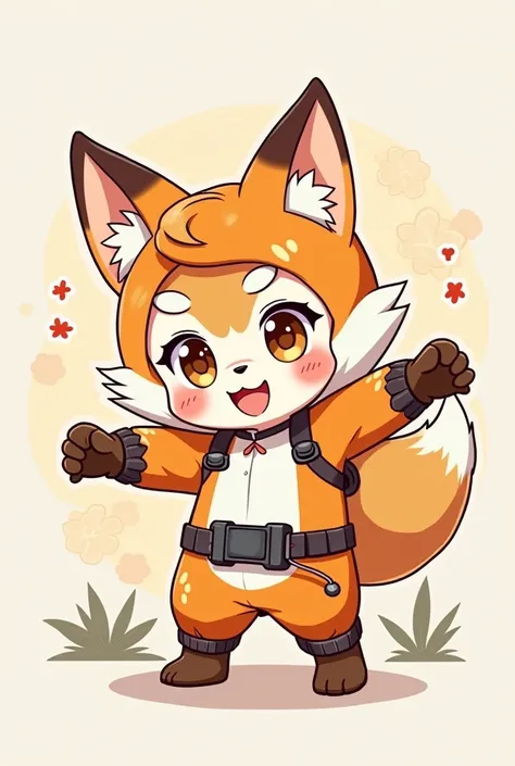 Create a cute gibbin character as a boy wearing a fox costume. Lets make a 2D hand-drawn image. Use the costume as a gamer. Make the picture look more like Japanese anime.