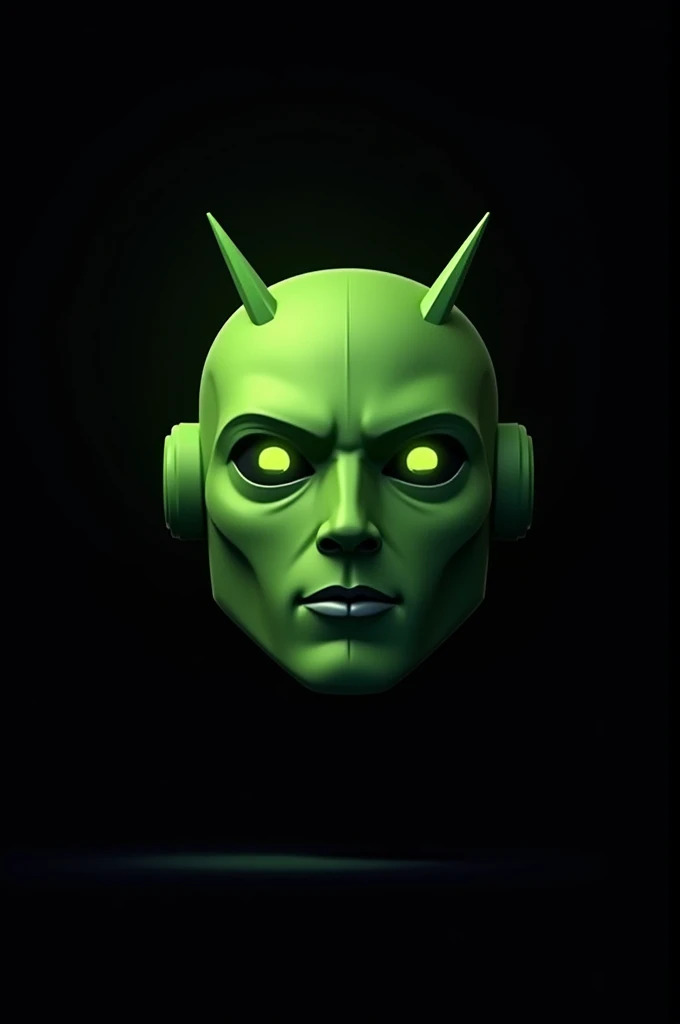 ((best quality)), Robot logo with a human-like face with a green color with a completely black background with nothing below the image 