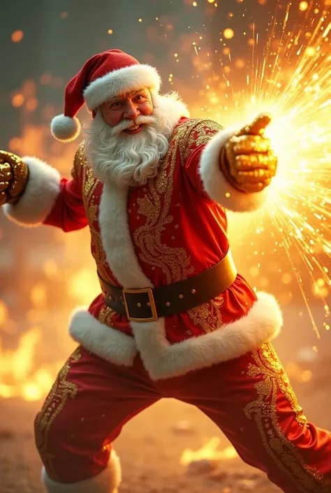 The golden Santa suit delivers a punch at high speed