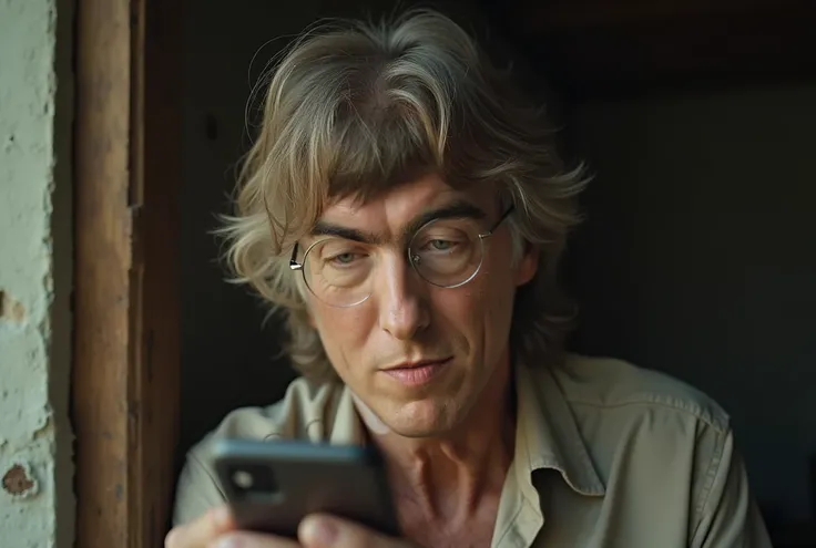 John Lennon a little aged doing a live broadcast from his cell phone