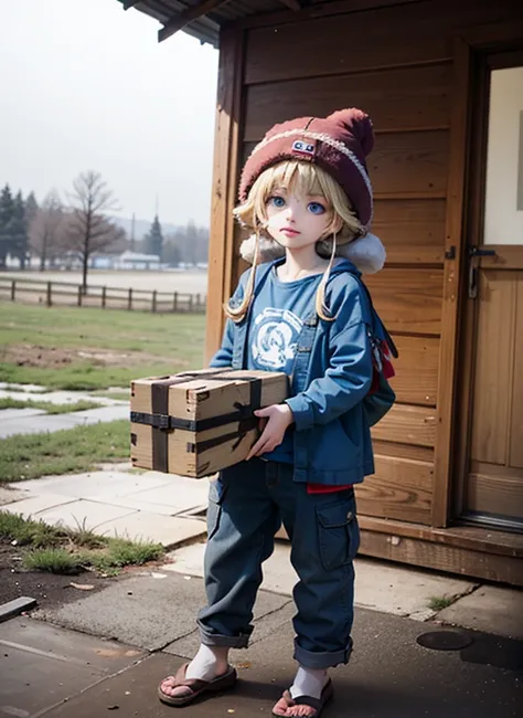 Prompt: score_9, score_8_up, score_7_up, source_anime, masterpiece, absurdres,
(((solo:1.4))), ((an intricately detailed full body below view of a nine years old female  carrying large wooden boxes over her shoulder:1.5)), (((blue eyes, blonde hair))), (((...