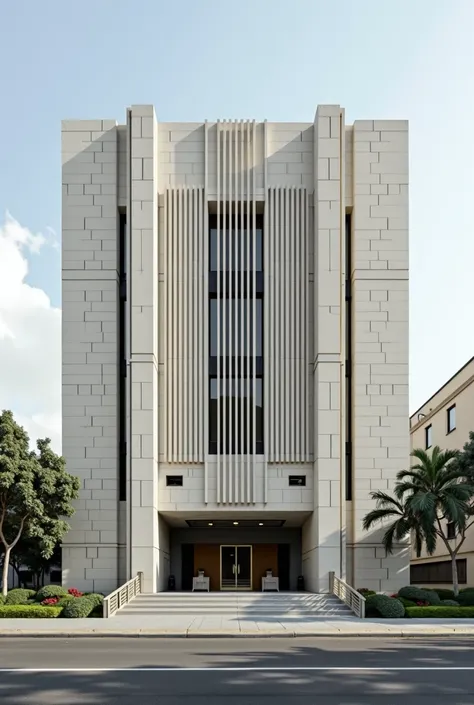  Facade of a classroom building for a university somewhat square without so much detail in Mexico that it measures 34. 77m horizontal and 7 .04m high  