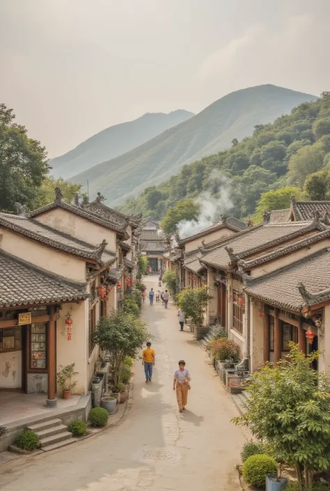 In the morning light of the Tang dynasty，a peaceful village，Cooking smoke rises 