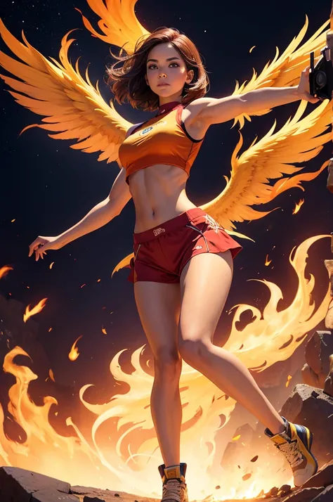 full body, phoenix girl, crop top