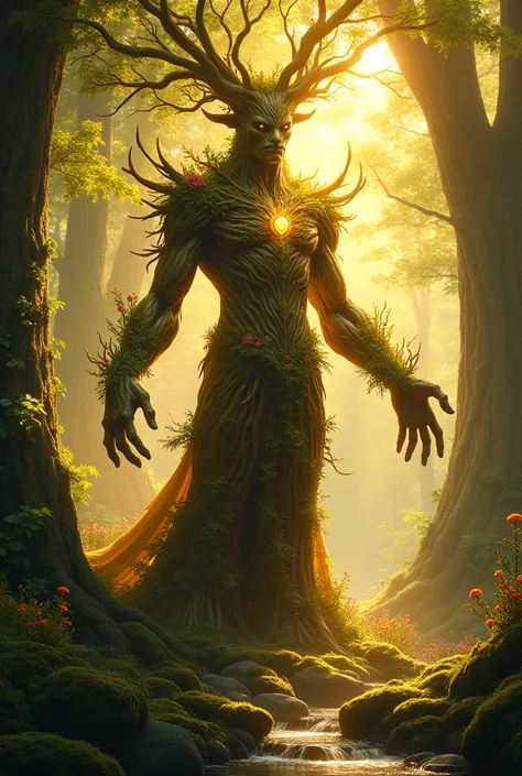 handsome, majestic tree god, ánh sáng ấm áp