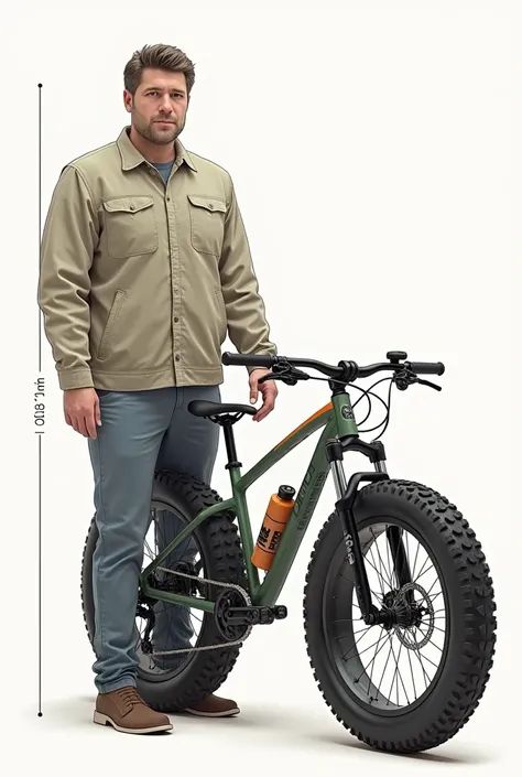 Generate image of 5.10ft person with 30 
inch fat bike to compare height 