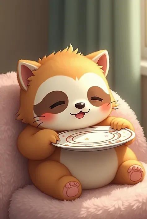  A cute little lazy ,holding a plate