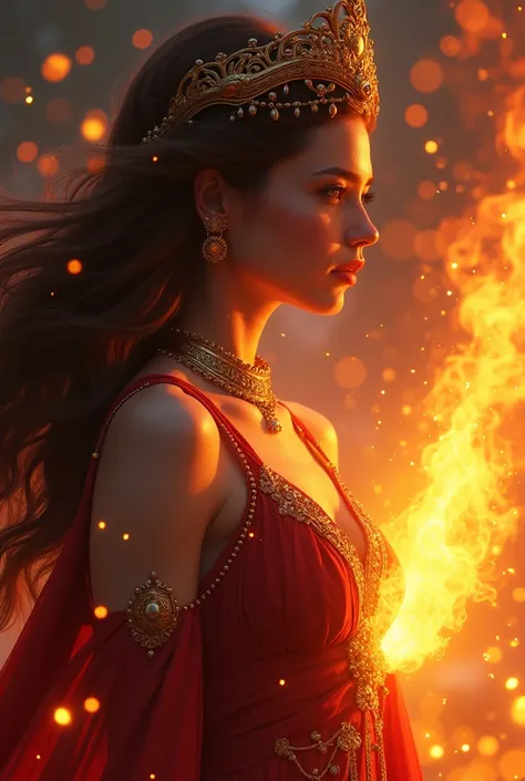 masterpiece,  best quality , ( Very detailed 8k unity CG wallpaper), ( The best illustration ), (the best shadow),  realistic lighting,  beautiful detailed glow , Accessories, pomade,  fiery glow, goddess, witch, fire magic, flame destroys 
