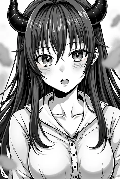 Manga, comic, ภาพลายเส้นManga, Black and white photo, Anime girl,   , Succubus, Tall Twinkle Hair , Long hair, I separate the eyes, Elf, ใส่ชุดSuccubus, He on the head, ปีกSuccubus,  Close-up image , Half Busty , , show the cruel face color,  dynamic postu...