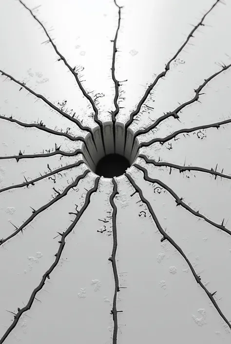  A radial crack that looks like it was hit with a hammer on the floor, Expressed only in black and white 