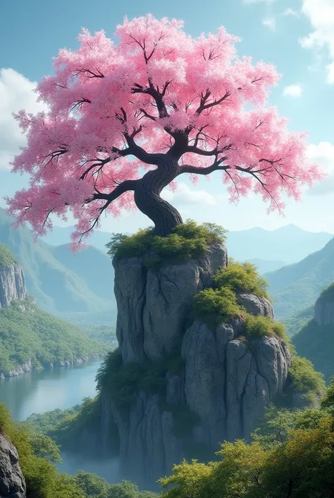 add cherry blossom tree on the rock 