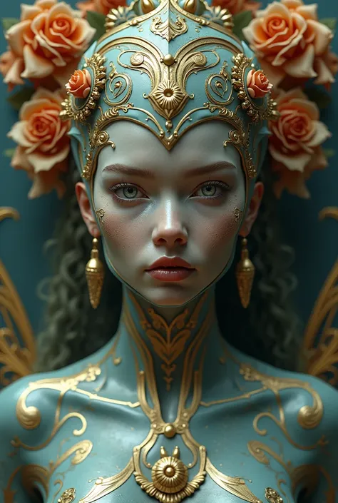 The goddess of wisdom and intelligence, highly technologically advanced, head to breast. High Resolution, Masterpiece, Award Winning, Best Quality, High Details, High Quality, UHD, Optical Illusion, Impressionism, Art Deco, Cinematic, Cinematography, Futur...