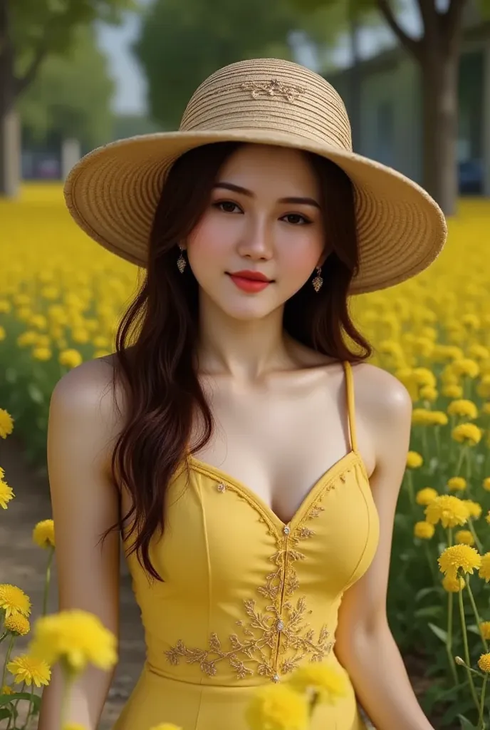 mockup, lisamy in vietnamese ao dai and vietnamese hat, perfect body, perfect face