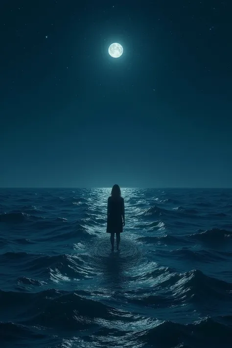 standing in the middle of the night ocean