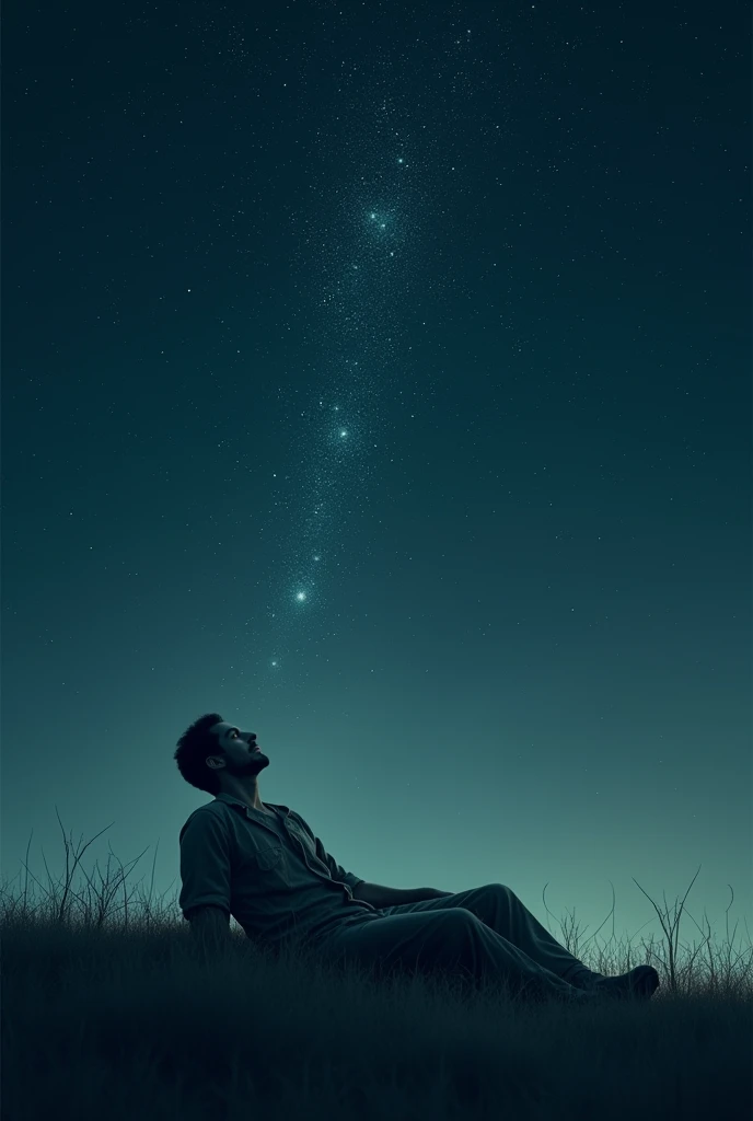 Death and a man lying down watching the stars 