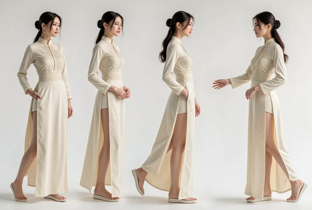 mockup, a tok composite photo of a person posing at different angles, a vietnamese ao dai and vietnamese hat, perfect body, perf...