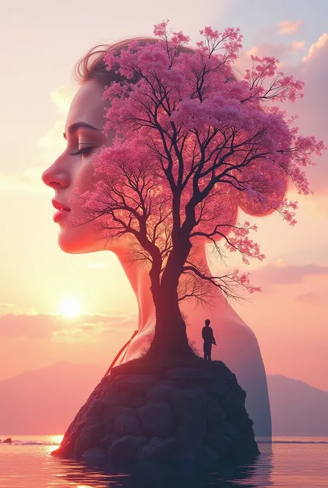 high quality, 8K Ultra HD, A beautiful double exposure that combines an goddess silhouette with sunset coast, sunset coast should serve as the underlying backdrop, with its details incorporated into the goddess , crisp lines, The background is monochrome, ...