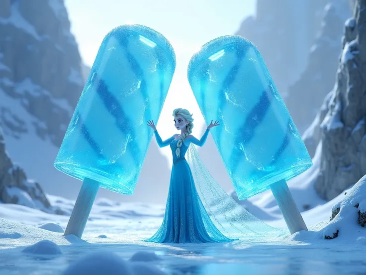 Elsa from Frozen creates giant blue popsicles with magic