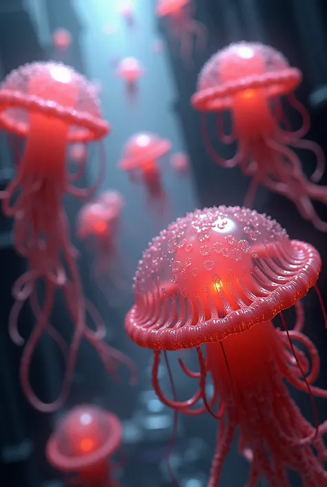 Futuristic jellyfish red snakes