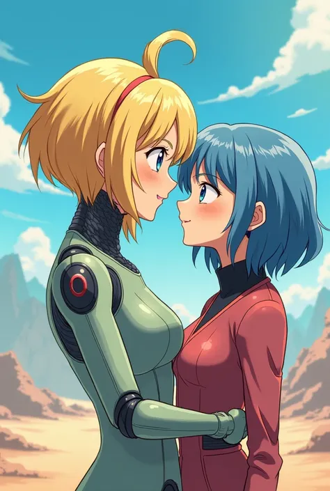 blondie android 18 and bulma 2 characters females from dragon ball z, cute lovely moment , licking lips, anime retro style art.