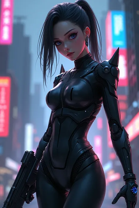  anime character　famale　suit cyberpunk　Eyes Dont Light Up 武器