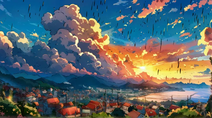 city of Toyama, sunny day, Altostratus, daytime, anime, Makoto Shinkai style